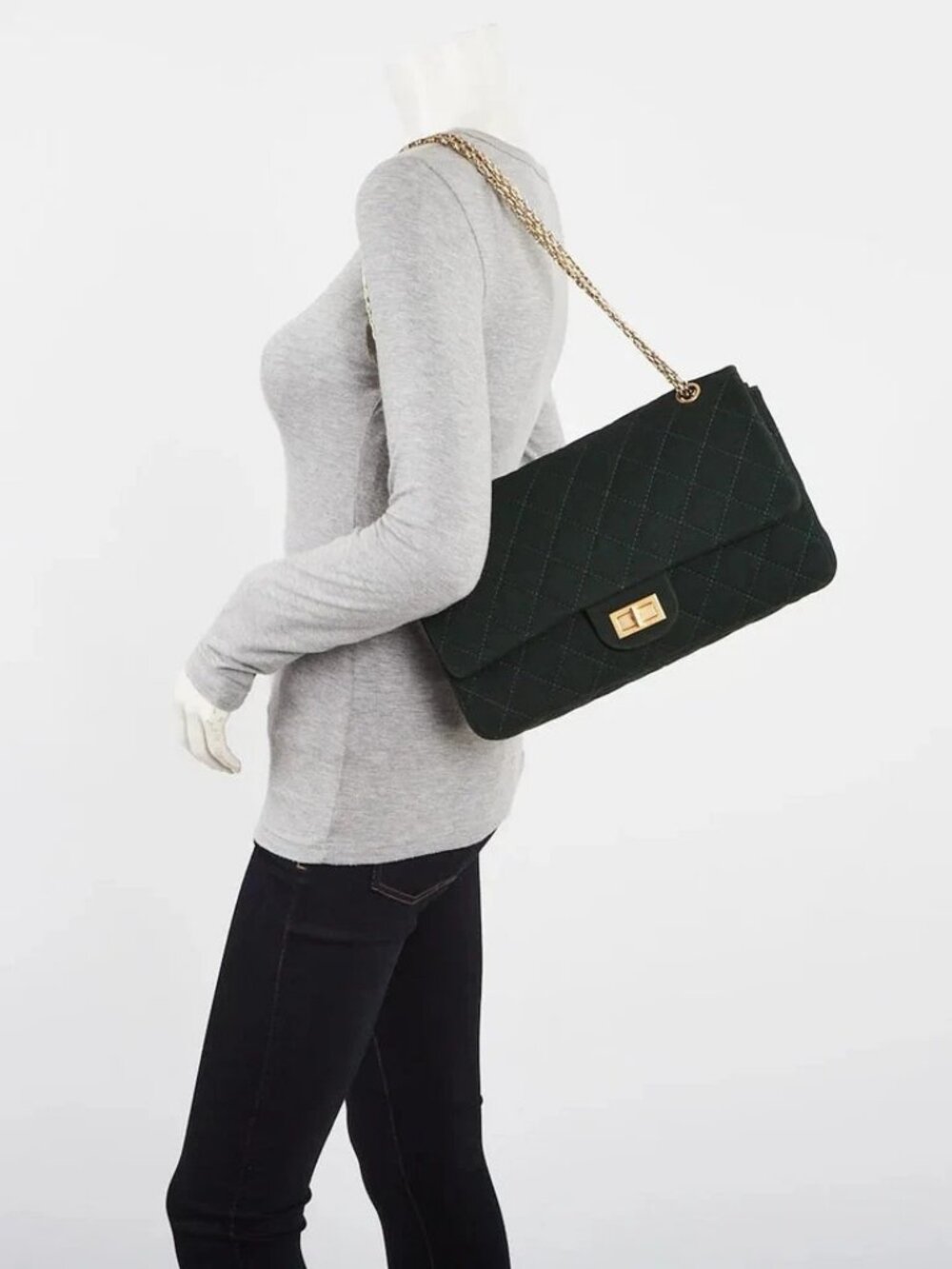 Chanel Green 2.55 Reissue Quilted Classic Jersey 227 Jumbo Flap Bag
